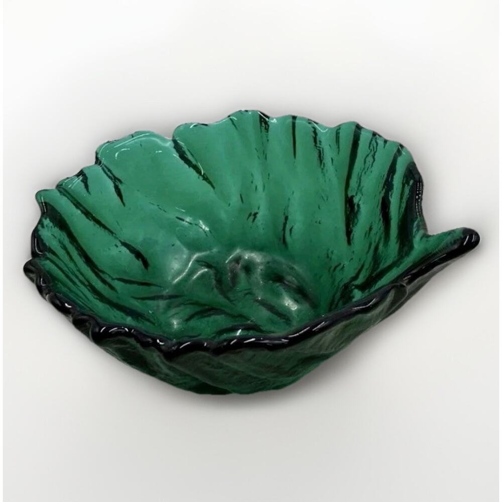 Vintage Blenko Glass Cabbage Leaf Bowl Candy Dish 6.75 inches wide Art Glass